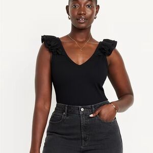 Old Navy Black Ruffle-Trim Mixed Material Top